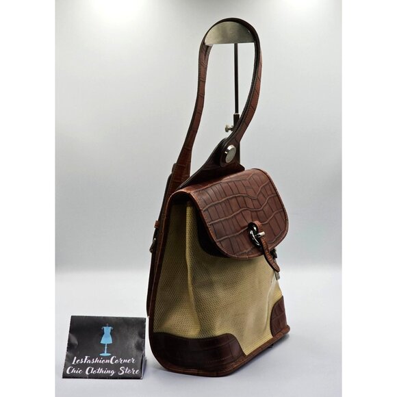 Vintage Dooney & Bourke Women's Brown Croc Embossed Leather Backpack Sz M 2560 - Picture 10 of 16